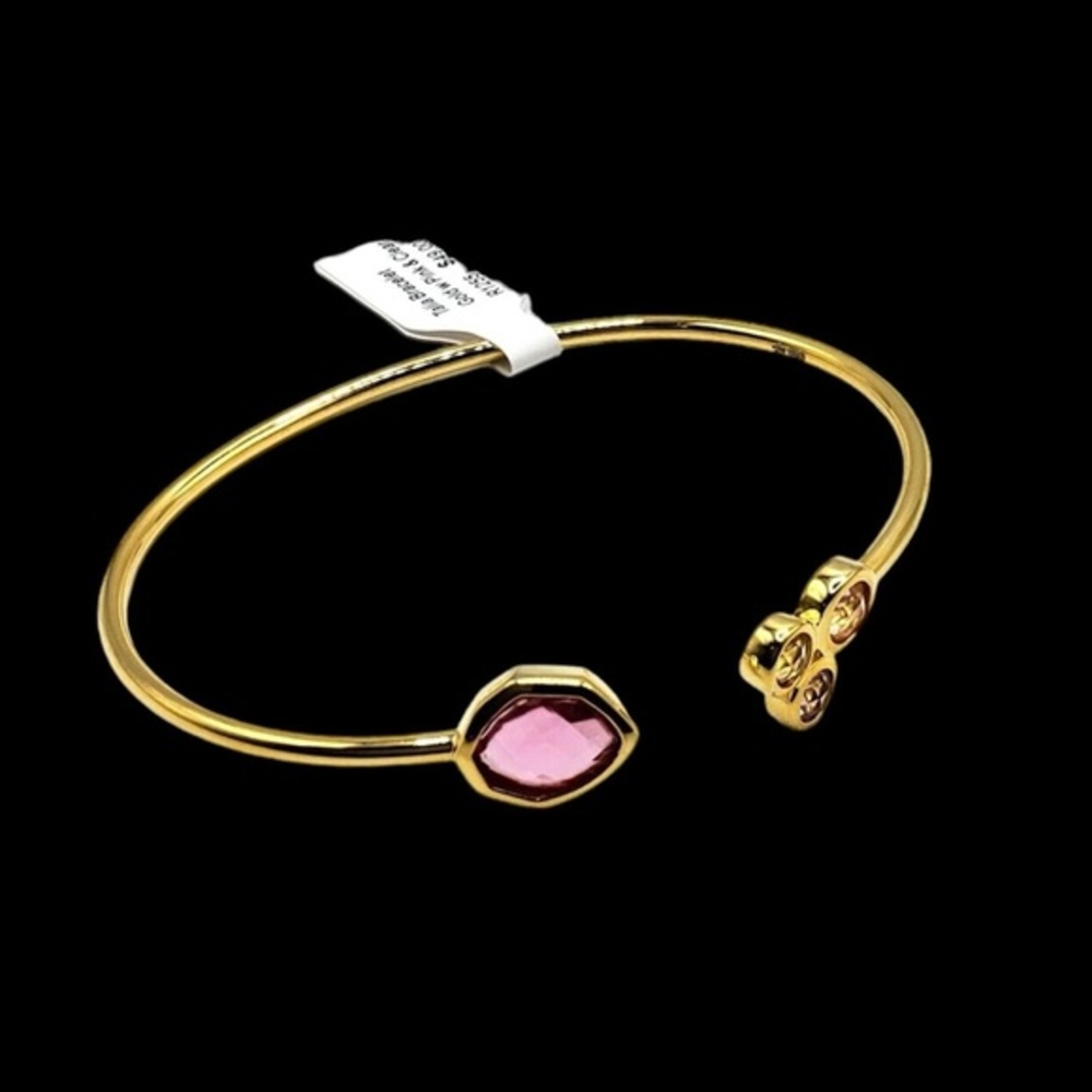 Talia Gold Tone Cuff Bracelet w/ Pink and clear Crystals, Gold Plated 925 silver